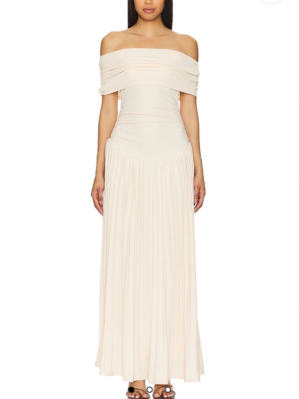 Lioness Ivory Off-Shoulder Pleated Maxi Dress